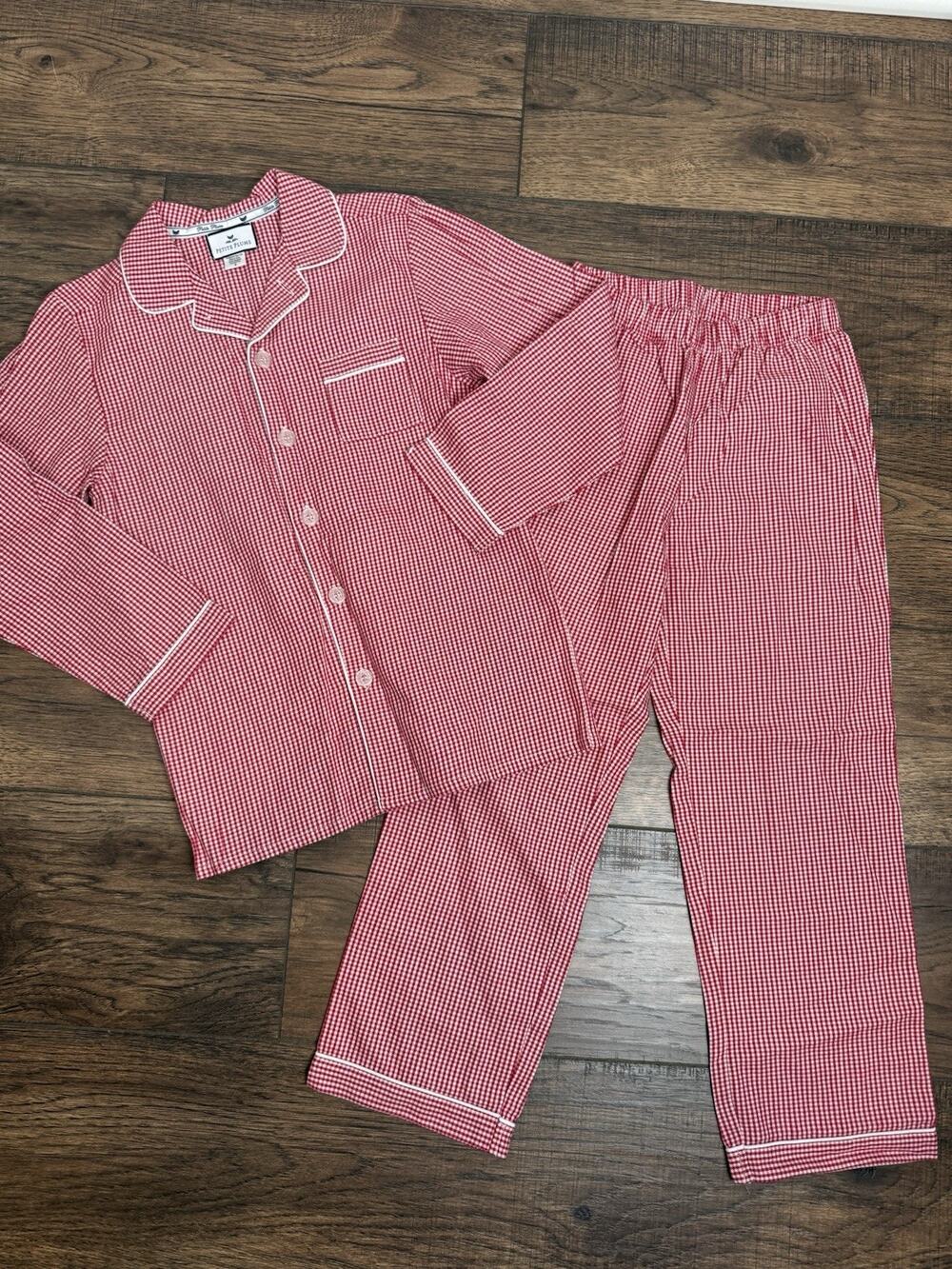 Petite Plume Girls Boys Red Gingham Flannel Pajama Pants Top Set Sz 8 NWOT